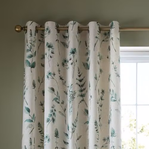 Catherine Lansfield Watercolour Leaves Floral Eyelet Curtains, Multicolour/Green, Width: 168 cm, Height: 183 cm – 3