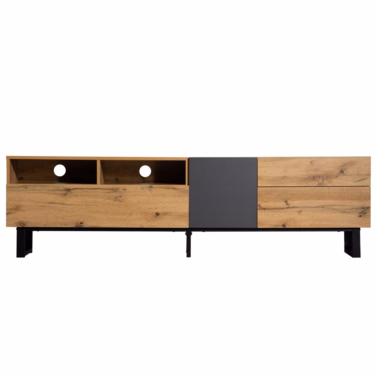 Aosom Modern Wooden TV Unit with Storage Compartments and Shelf in Natural Grain Finish, W: 180 cm, D: 50 cm, H: 38 cm – 2