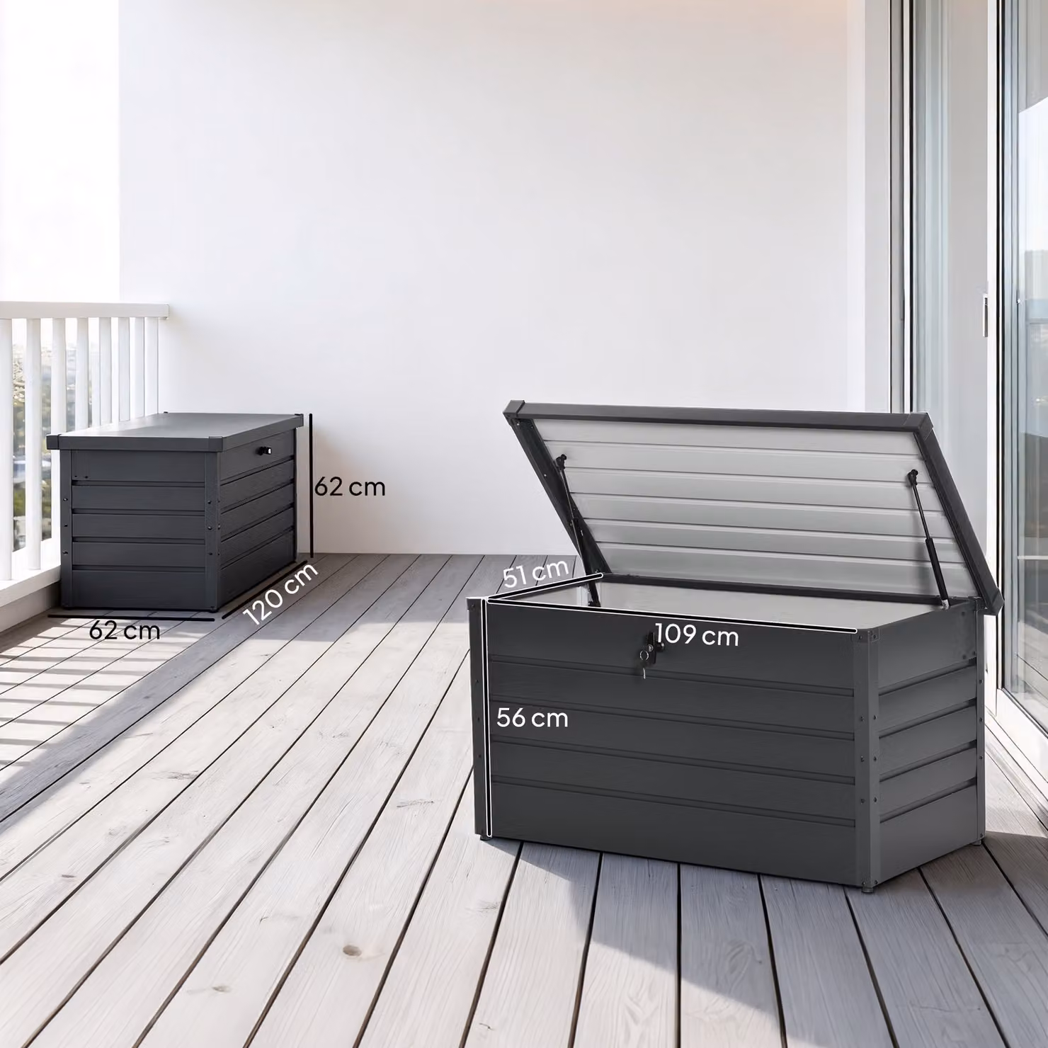 Outsunny 311L Galvanised Steel Garden Storage Box in Dark Grey – 3