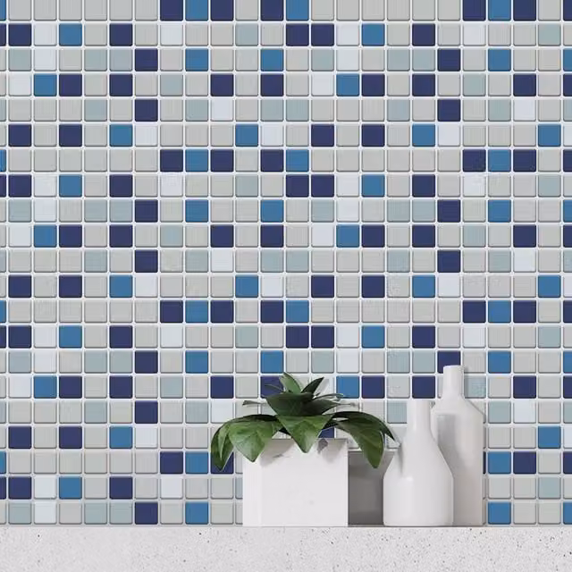 WALPLUS Blue Geometric 3D Adhesive Tile Stickers