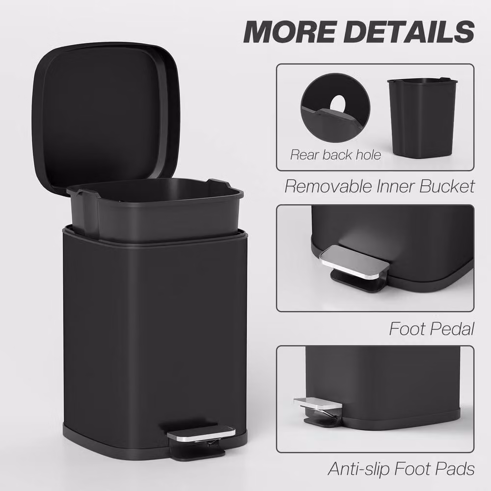 STILVORA 12L Black Metal Pedal Bin with Soft-Close Lid and Removable Inner Bucket – 8