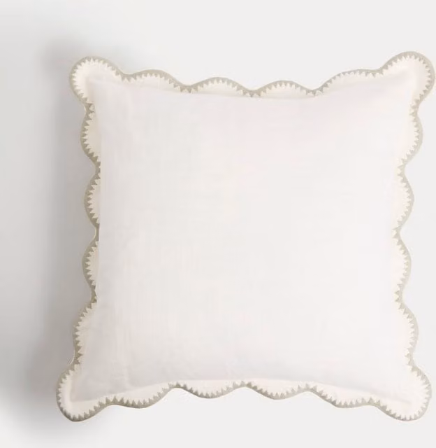 M&S Pure Cotton Embroidered Scallop Square Cushion in Ecru