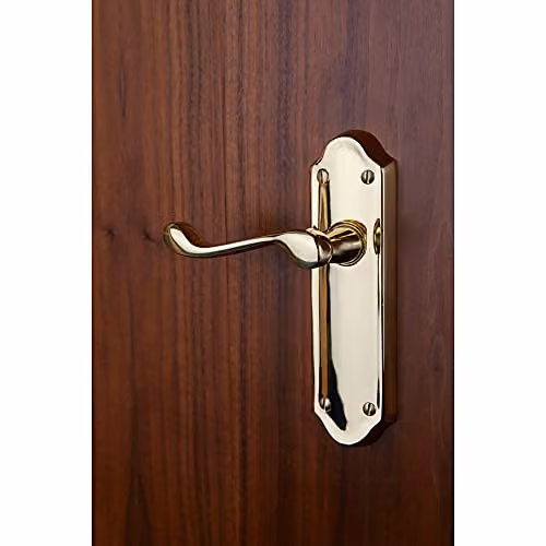 Loops Pair Victorian Upturned Handle on Latch Backplate in Polished Brass, W: 16.8 cm x H: 4.7 cm