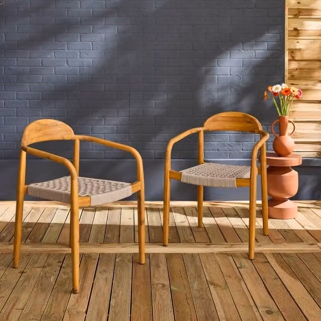 sweeek Set of 2 Modern Acacia Wood Armchairs with Beige Resin Seats