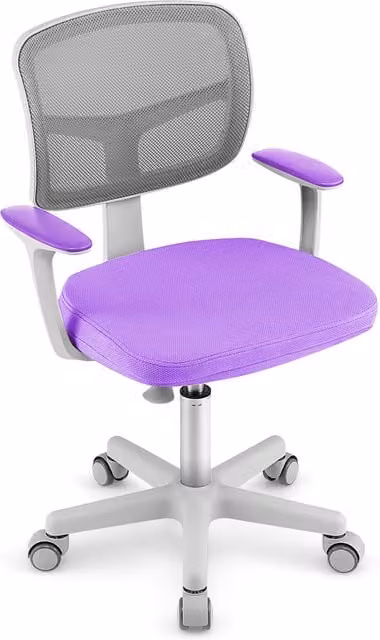 COSTWAY Purple Fabric Childrens Swivel Task Chair with Armrests and Castors