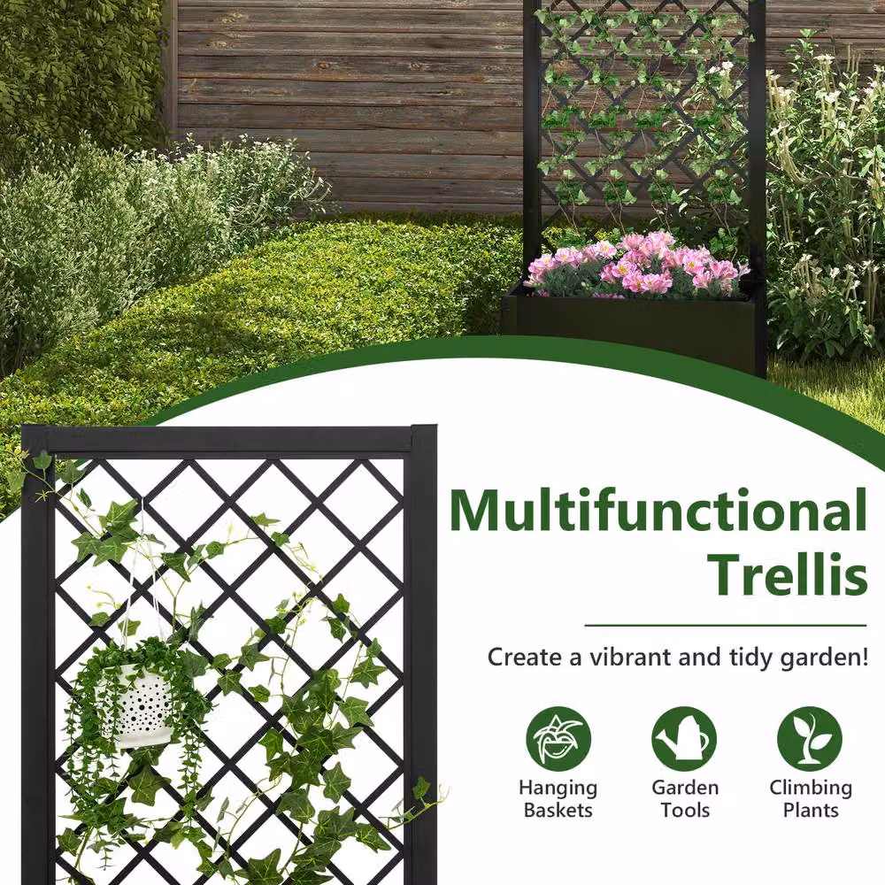 Costway Elevated Lattice Metal Planter Box with Trellis, Black, Height: 112 cm – 4
