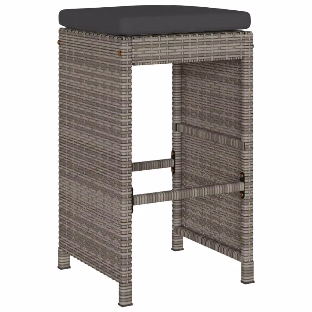 Berkfield Home Set of 2 Grey Poly Rattan Garden Bar Stools with Cushions – 3