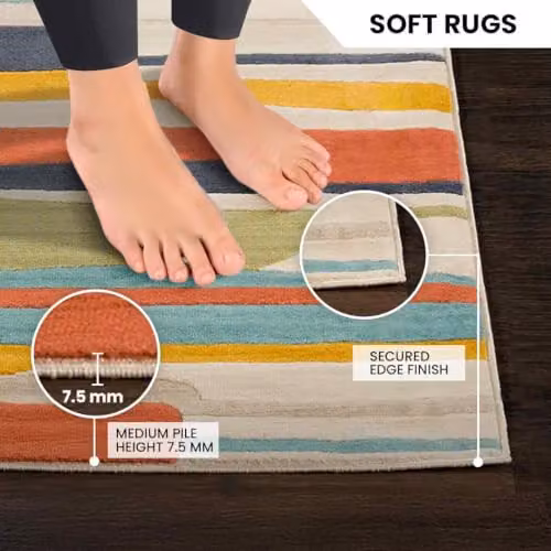 Livabliss Modern Geometric Rectangular Rug in Orange, Grey and Multicolour, W/D/H: 80 x 150 x 0.75 cm – 5