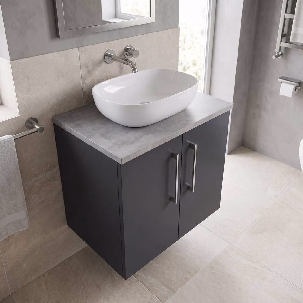 Balterley Level 600mm Wall Hung 2 Door Vanity Unit with Laminate Worktop, Dark Grey – 2