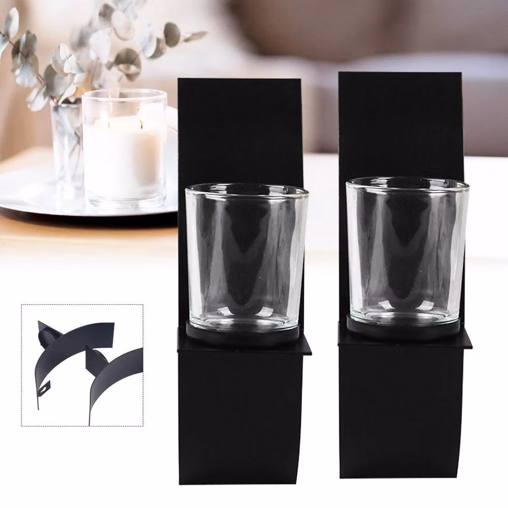 Havendro 2-Piece Metal and Glass Wall Candle Holder Set in Black – 3