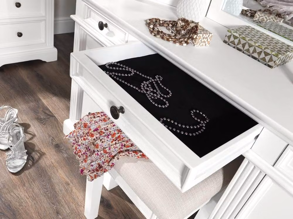 Statement Furniture Gainsborough White Dressing Table Set with 3-Way Mirror and Metal Handles, W132.5 x H78 x D42.5 cm – 2
