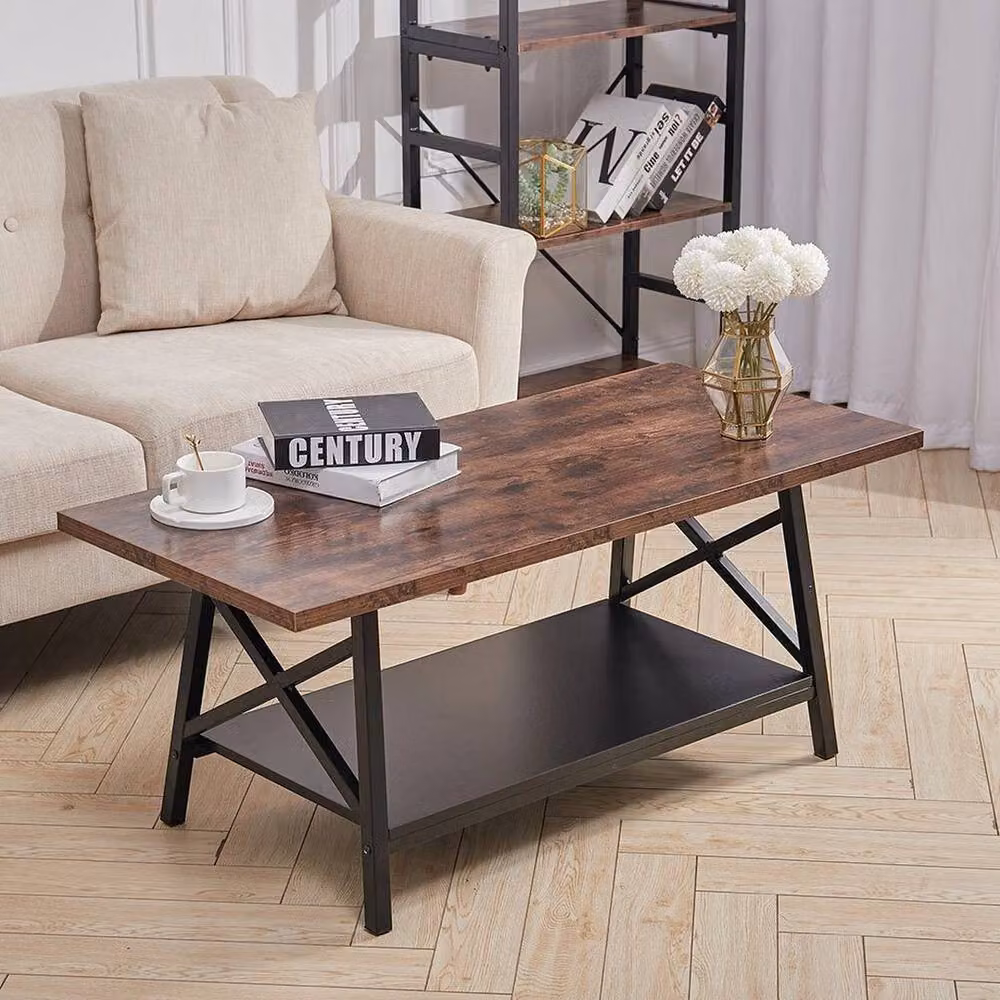 KORVIXA Rustic Brown Wooden Square Coffee Table with Storage, W/D/H: 100 x 100 x 46 cm – 4