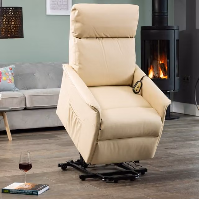 Artemis Home Townsend Electric Lift Assist Rise and Recline TV Chair in Beige and White Synthetic Leather