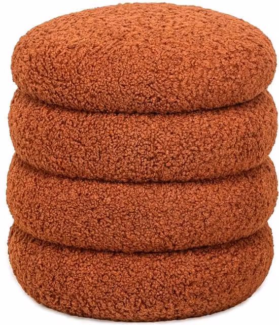 Nordlys Scandinavian Red Bouclé Cylindrical Living Room Pouf – 1