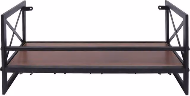 Nordara Industrial Metal and MDF Wall Mounted Wine Bottle and Glass Rack Shelf in Black and Brown