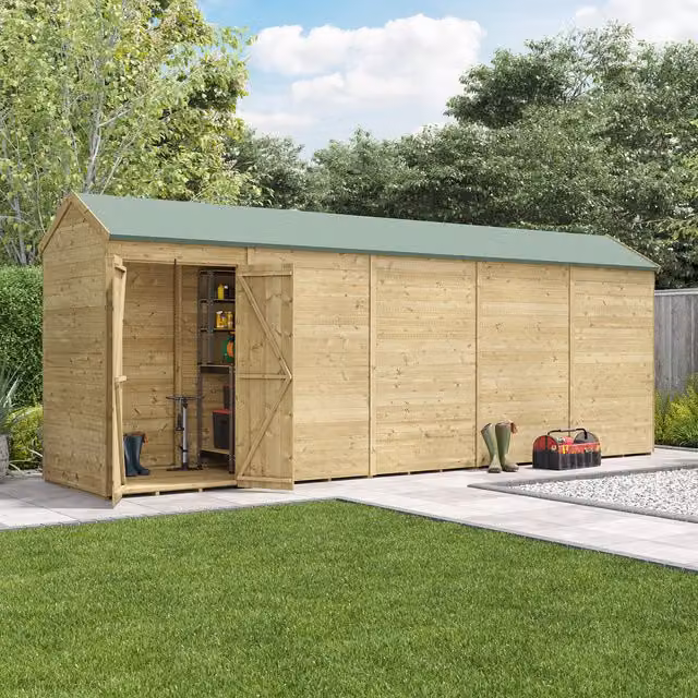 BillyOh Switch Tongue and Groove Apex Wooden Shed in Brown, W: 609.6 cm, D: 226.5 cm, H: 180 cm
