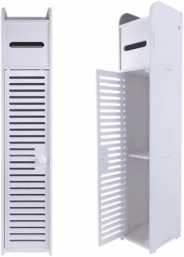 MANTRARAJ White PVC Freestanding 3-Tier Bathroom Storage Cabinet with Hinged Door, H 81 cm x W 40.64 cm x D 17 cm