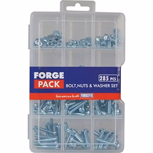 Forgefix 285 Piece Hexagon Bolt, Nut and Washer Kit in Silver Zinc Plated Finish – 1