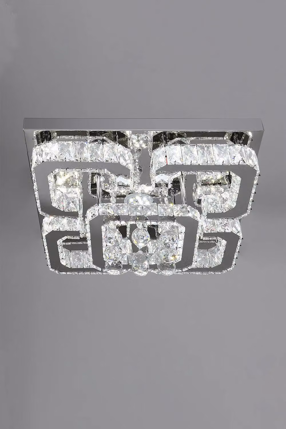 Living and Home Modern Crystal LED Flush Mount Ceiling Light in Silver – 4
