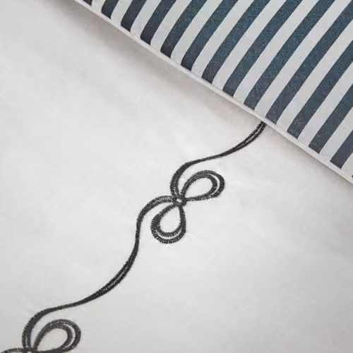 Catherine Lansfield Bow Embroidery Duvet Cover and Pillowcase Set in Black and White, W/H: 200 x 200 cm and 50 x 75 cm – 2