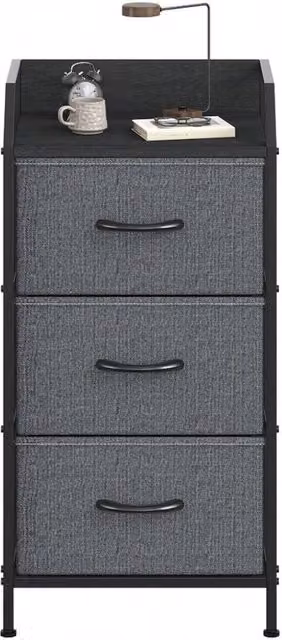 VOGREX Modern 3 Drawer Bedroom Storage Chest with Steel Frame in Dark Grey – 1