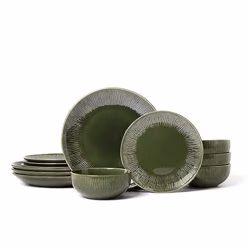 Mikasa Jardin 12-Piece Floral Stoneware Dinner Set in Green