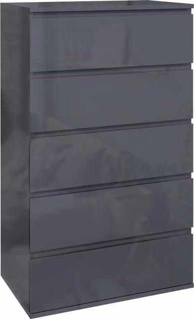 HOMCOM High Gloss 5-Drawer Chest of Drawers in Grey with Soft-Close Drawers
