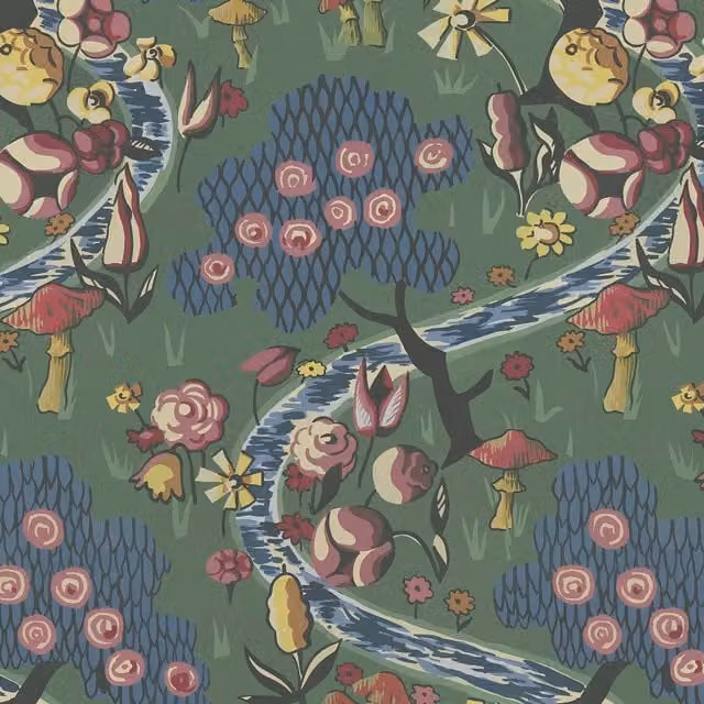 LONDON FIELDS Nephrite Green Floral Art Nouveau Wallpaper Sample
