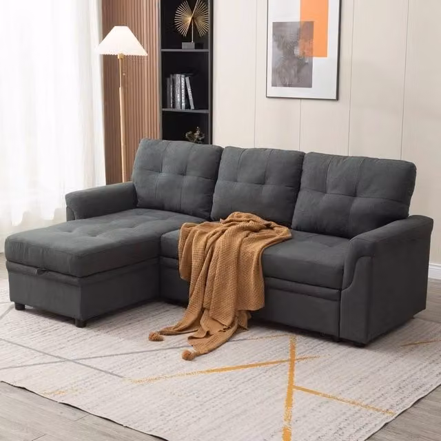 FORGEVIO Grey Reversible L-Shape Corner Sofa Bed with Click-Clack Sleeping Function