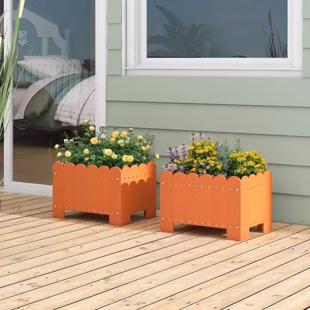 Costway 2 Pack Orange HDPE Raised Garden Bed Planter Boxes with Drainage