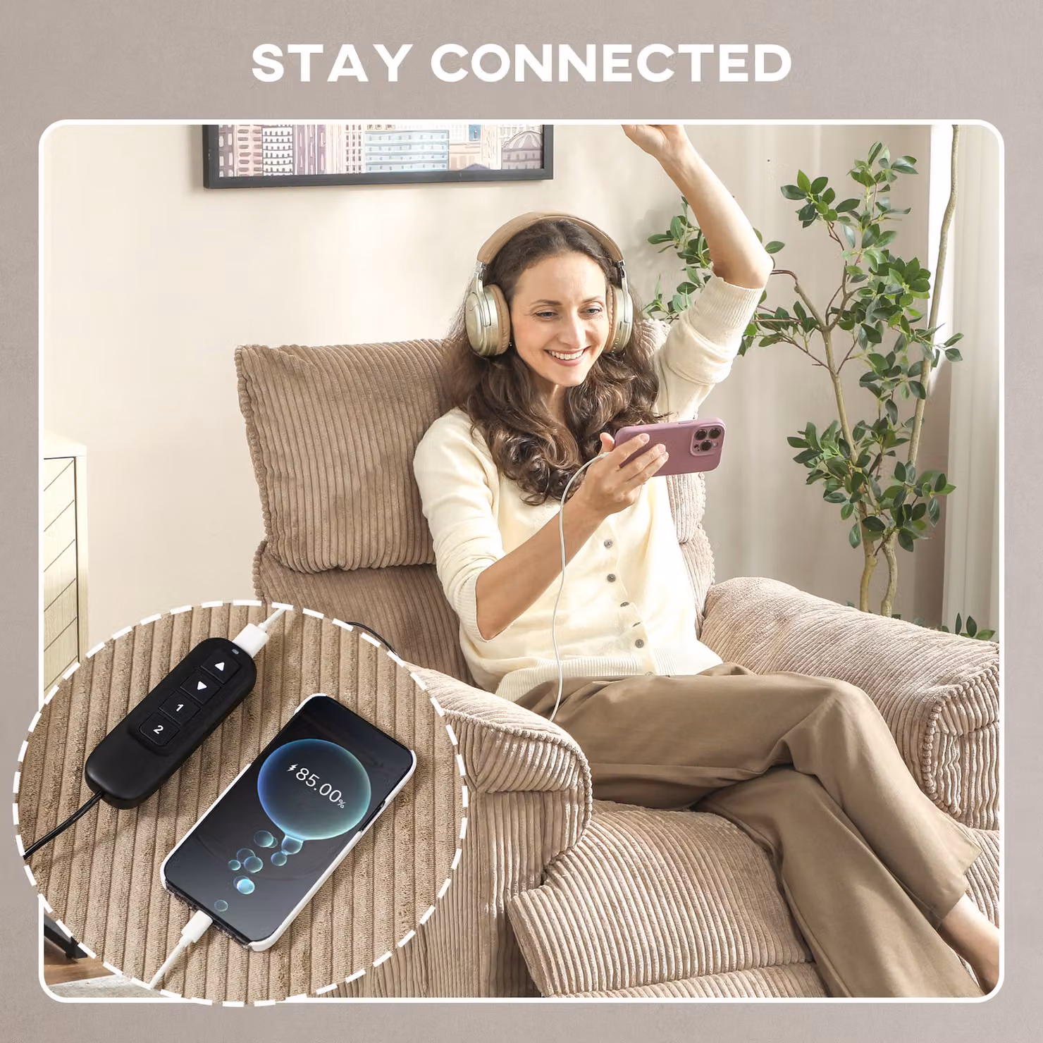 HOMCOM Corduroy Electric Massage Recliner with Armrests, Brown – 3