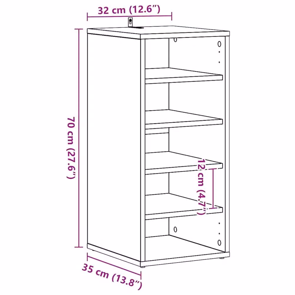 Berkfield Home Modern Black Wall Mounted Shoe Cabinet with Internal Flat Shelves, W/D/H: 35 x 35 x 70 cm – 5