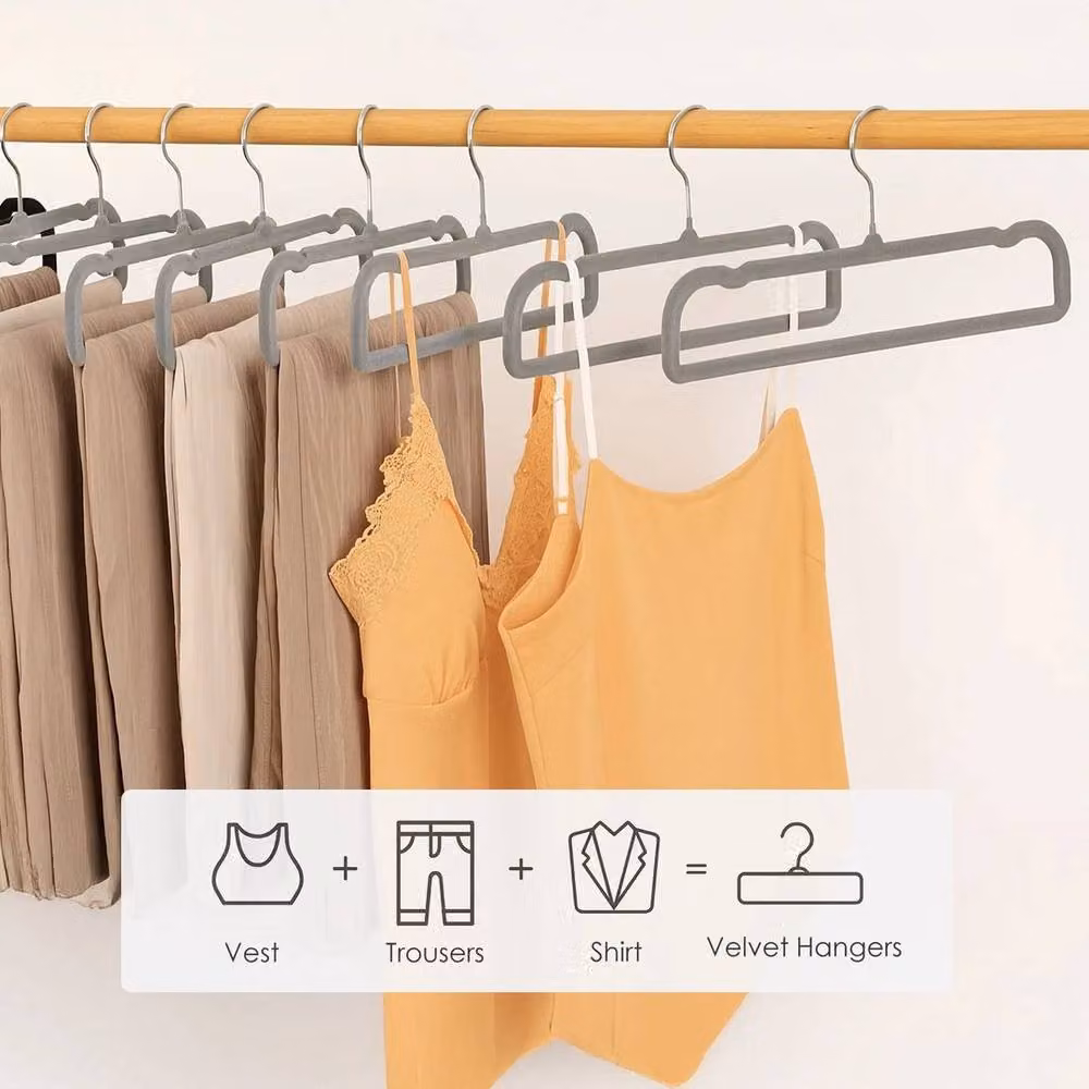 SPETLEK 10 Pack Heavy Duty Velvet Flocked Trouser Hangers with Bar in Grey, Large – 3