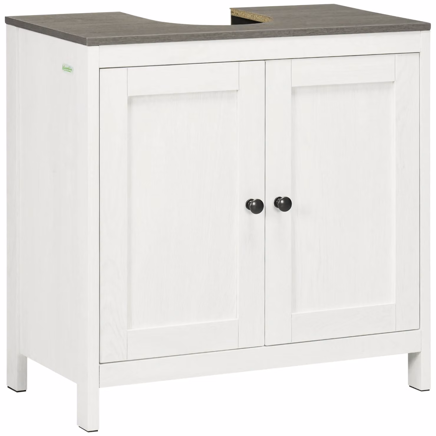 Kleankin Freestanding Bathroom Under Sink Cabinet with Hinged Doors and Adjustable Internal Shelf in White – 2