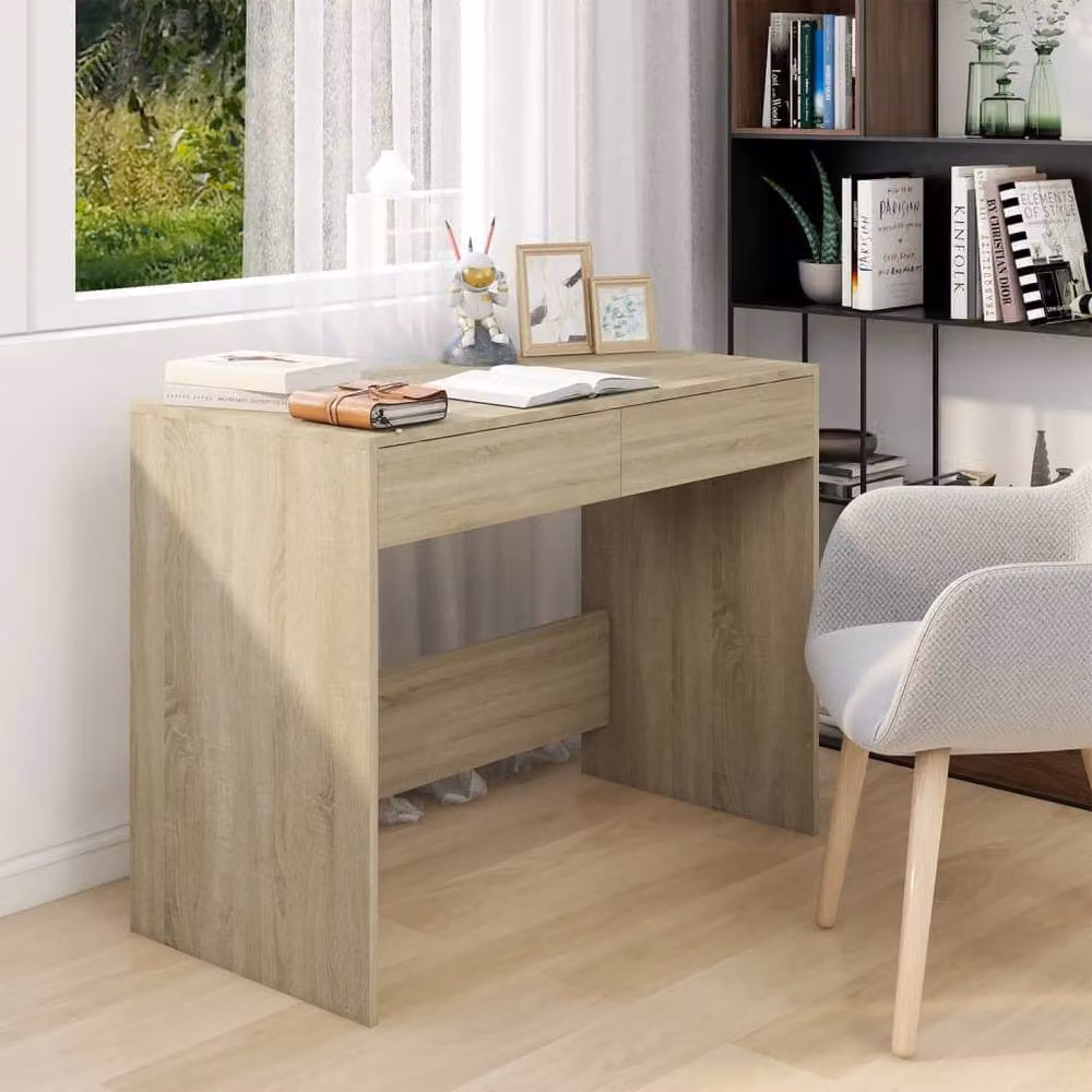 Berkfield Home Sonoma Oak Writing Desk in Beige, W/D/H: 101 x 50 x 76.5 cm – 2