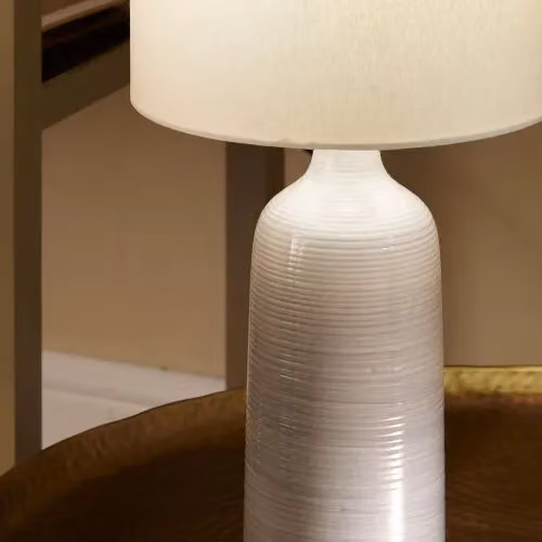 Pacific Lifestyle Modern Ceramic Table Lamp with Fabric Shade in White, Grey and Blue Ombre – 2
