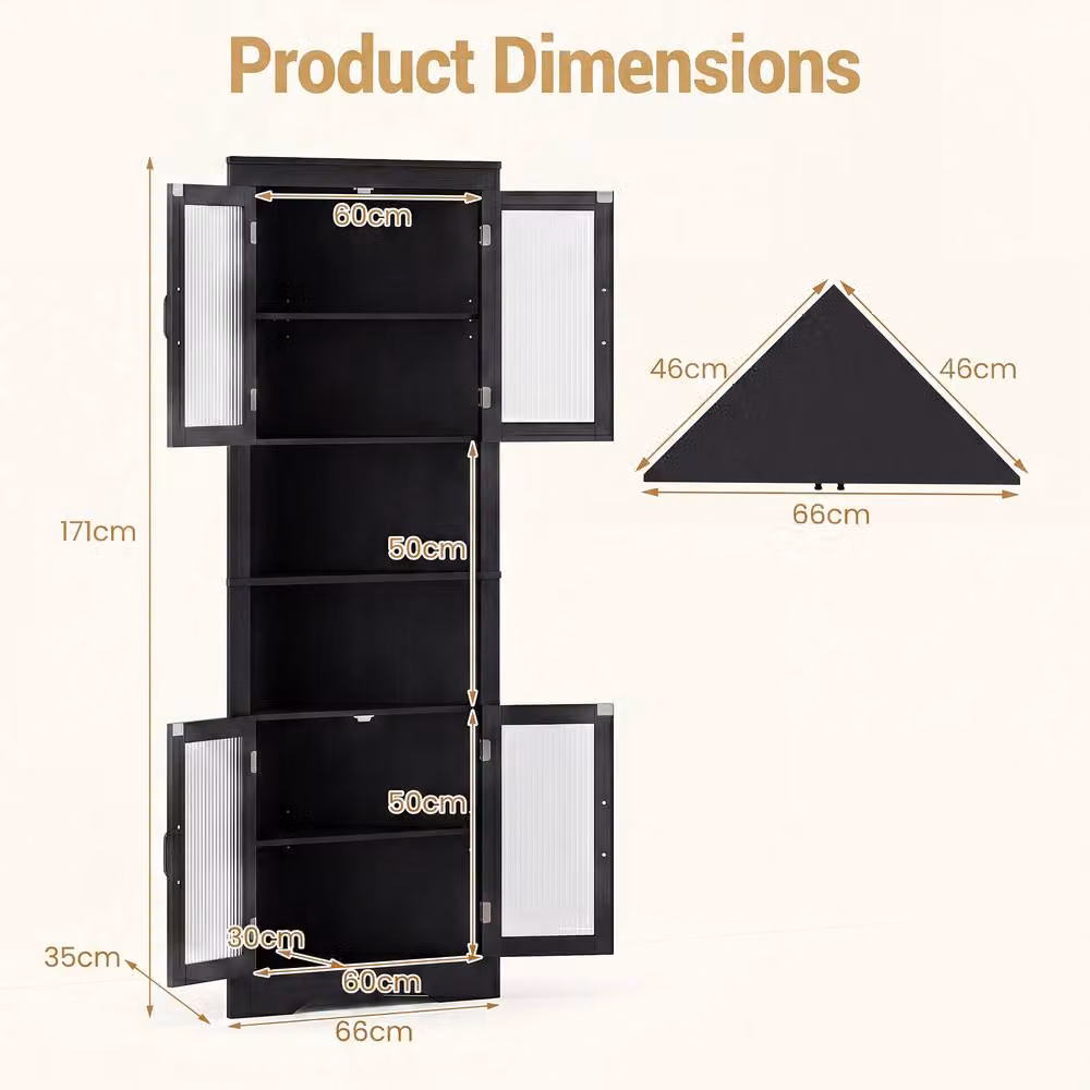 Costway 6-Tier Corner Storage Cabinet with 4 Glass Doors, Black – 2