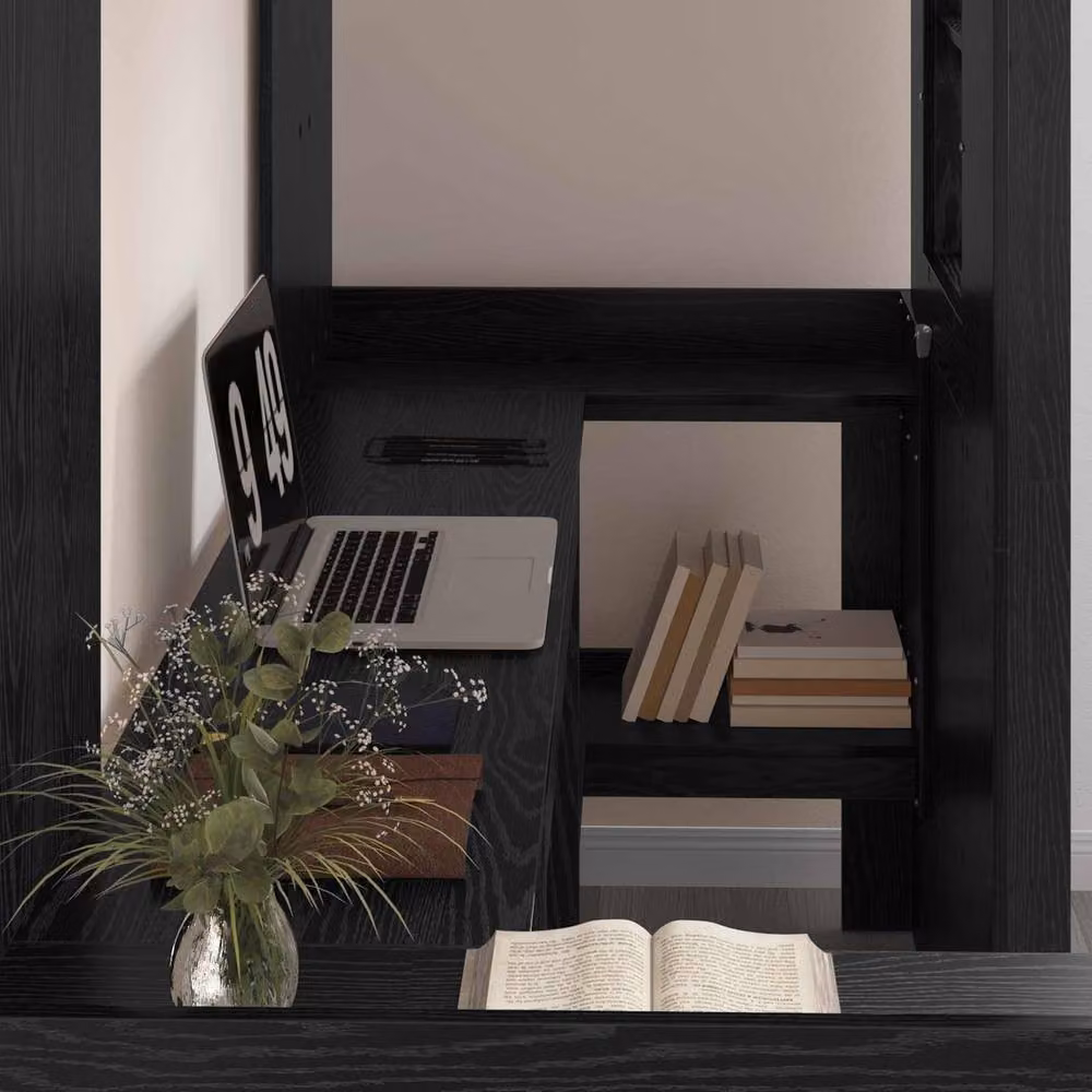 Berkfield Home Loft Bed Frame with Desk in Black Oak, W: 75 cm, L: 190 cm, Engineered Wood – 3