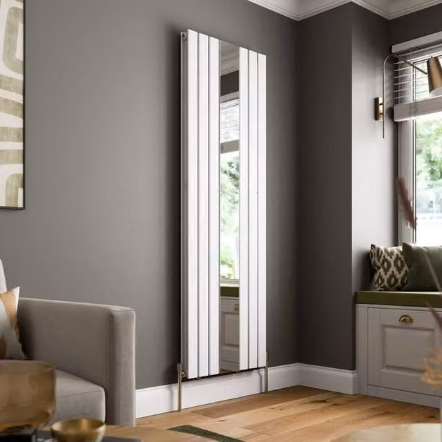 Temprazo Double Flat Panel Vertical Mirror Radiator in White, H 180 x W 60 x D 6 cm