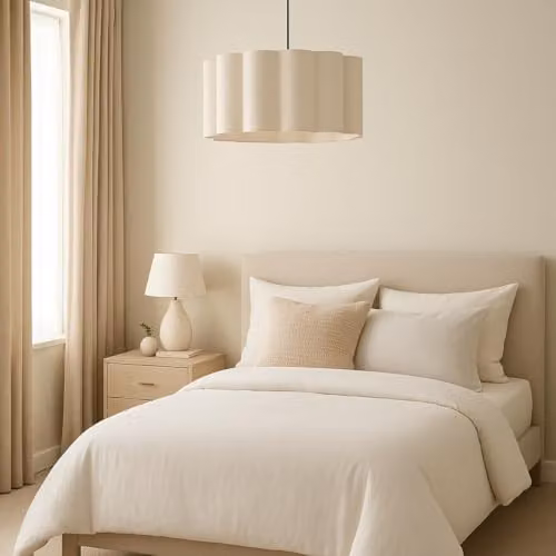 CGC Lighting Scalloped Large Drum Fabric Lampshade in Beige, Width: 48 cm – 3