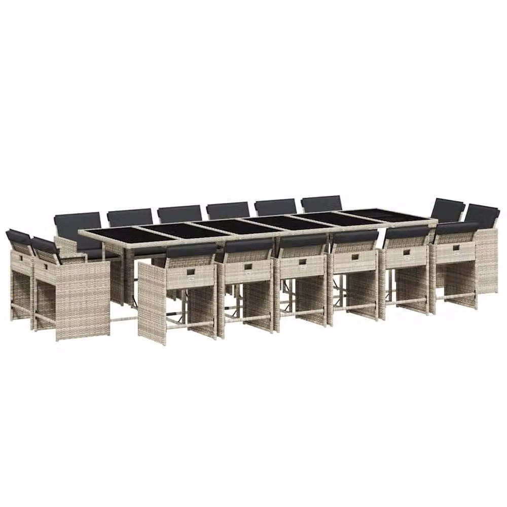 Berkfield Home 17 Piece Light Grey Poly Rattan Garden Dining Set with Cushions – 2