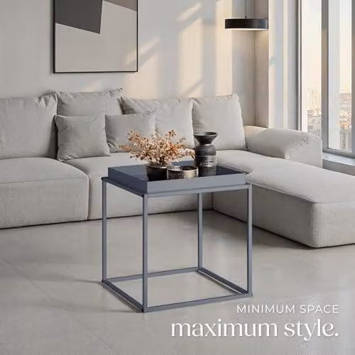 tectake Square Side Table in Minimalist Design with Height-Adjustable Feet, Dark Grey, W/D/H: 40 x 40 x 44 cm – 2