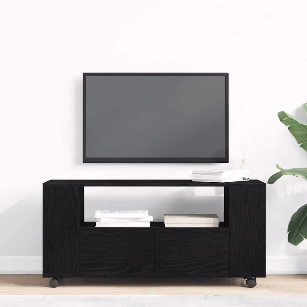 Berkfield Home Modern TV Cabinet with Wheels in Black Oak, W: 102 cm, D: 43 cm, H: 43 cm – 3