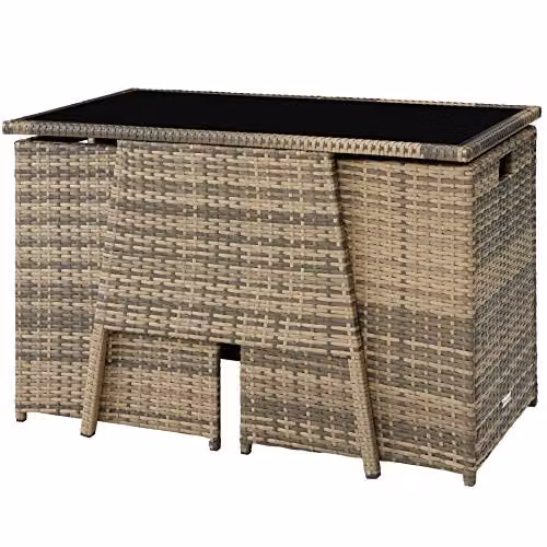 tectake Rattan Bistro Set with 2 Chairs and 1 Glass Top Table in Natural Brown – 4