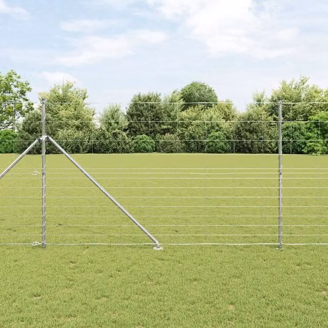 Berkfield Home Field Fence Galvanised Steel in Silver, W: 25 m, H: 1.5 m – 1