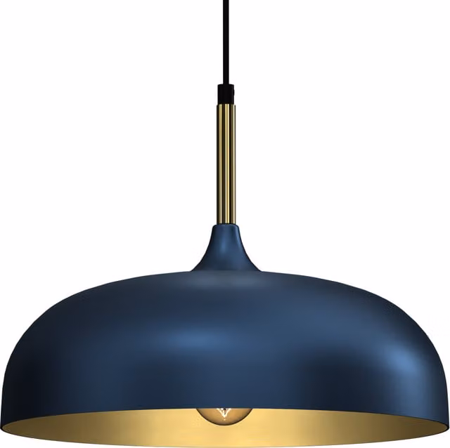 Milagro Lincoln Industrial Dome Pendant Lamp in Blue and Gold/Brass, Diameter: 35 cm