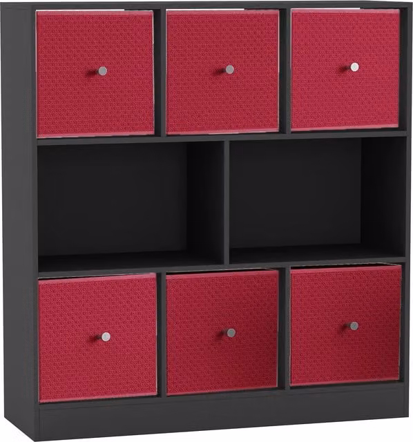 URBNLIVING 8 Cube Black Freestanding Bookcase with 6 Fuchsia Fabric Storage Drawers