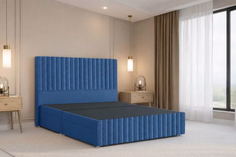 Nexus Mattresses Ltd Verona Plush Sprung Divan Set in Blue Velvet, W/D/H: 120 x 200 cm