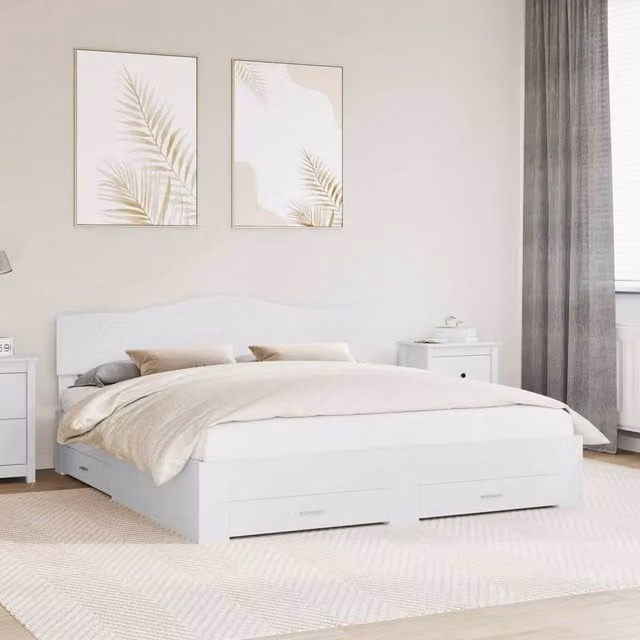 Berkfield Home Modern Bed Frame with Headboard in White, W/D/H: 180 x 200 cm, Engineered Wood