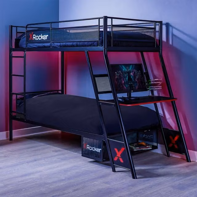X Rocker Armada Bunk Bed with Gaming Desk and Mattress in Black – 1